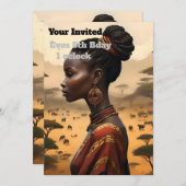 部族の女性がアフリカの風景を見守っていた 招待状 (正面/裏面)