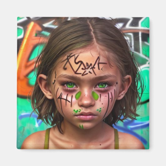 部族の子供 都市未来的な女の子の緑の目 マグネット (正面)