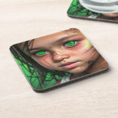部族の子供 | Futuristic Girl 白熱［赤熱］光を放つ Green Eyes コースター (左側)