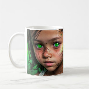 部族の子供   Futuristic Girl 白熱［赤熱］光を放つ Green Eyes コーヒーマグカップ