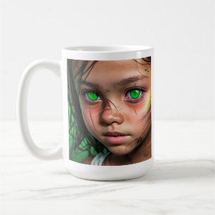 部族の子供   Futuristic Girl 白熱［赤熱］光を放つ Green Eyes コーヒーマグカップ