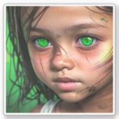 部族の子供 | Futuristic Girl 白熱［赤熱］光を放つ Green Eyes シール (正面)