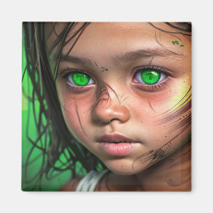 部族の子供   Futuristic Girl 白熱［赤熱］光を放つ Green Eyes マグネット