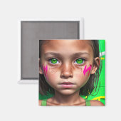 部族の子供 | Futuristic Girl Green Eyes マグネット (正面/裏面)