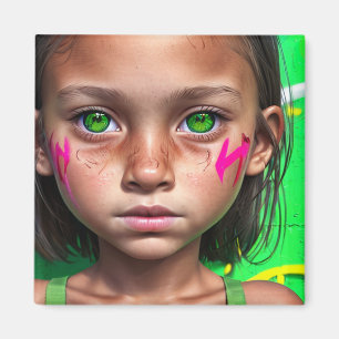 部族の子供 Futuristic Girl Green Eyes マグネット