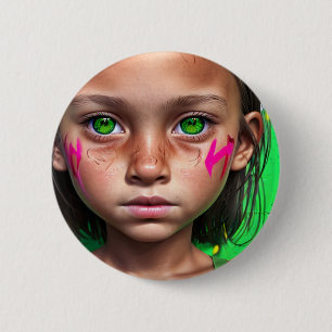 部族の子供 Futuristic Girl Green Eyes 缶バッジ