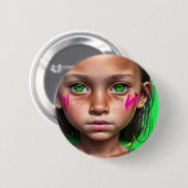 部族の子供 | Futuristic Girl Green Eyes 缶バッジ (正面&裏面)
