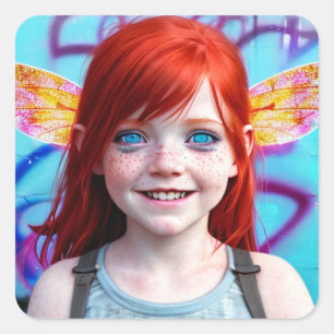 部族の子供   Girl with Red Hair Graffiti スクエアシール