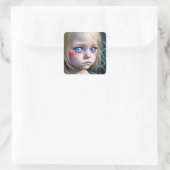 部族の子供 | Little Blonde Girl Big Blue Eyes スクエアシール (バッグ)