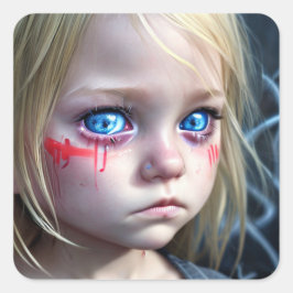 部族の子供 | Little Blonde Girl Big Blue Eyes スクエアシール