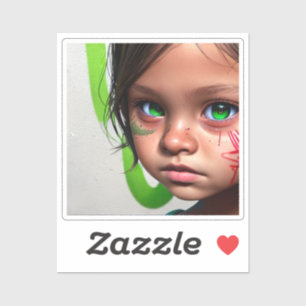 部族の子供 Little Futuristic Girl Green Eyes シール