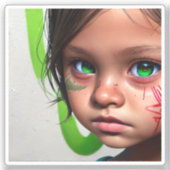 部族の子供 | Little Futuristic Girl Green Eyes シール (正面)