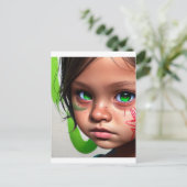 部族の子供 | Little Futuristic Girl Green Eyes ポストカード (スタンド正面)