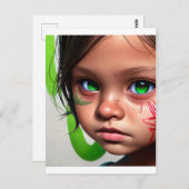 部族の子供 | Little Futuristic Girl Green Eyes ポストカード (正面/裏面)