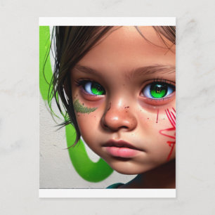 部族の子供   Little Futuristic Girl Green Eyes ポストカード