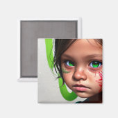 部族の子供 | Little Futuristic Girl Green Eyes マグネット (正面/裏面)