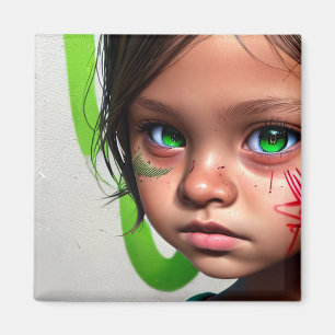 部族の子供 Little Futuristic Girl Green Eyes マグネット