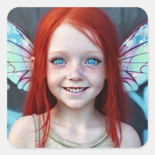 部族の子供 Redhead Girl with Fairy Wings スクエアシール
