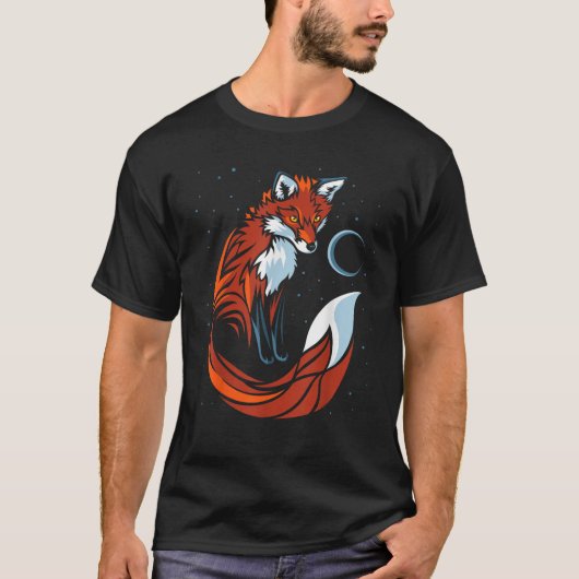 部族の尾を持つキツネのグラフィックデザイン Tシャツ (正面)