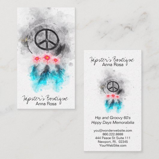 *~*部族の平和サイン羽の花ボホグランジー 名刺 (正面/裏面)