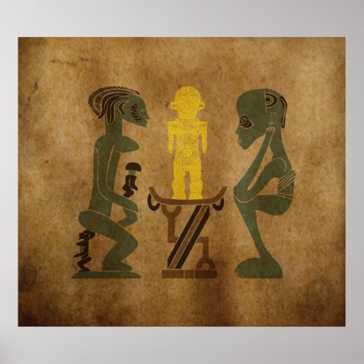 部族の戦士の儀式シーンの岩の彫刻 ポスター (正面)