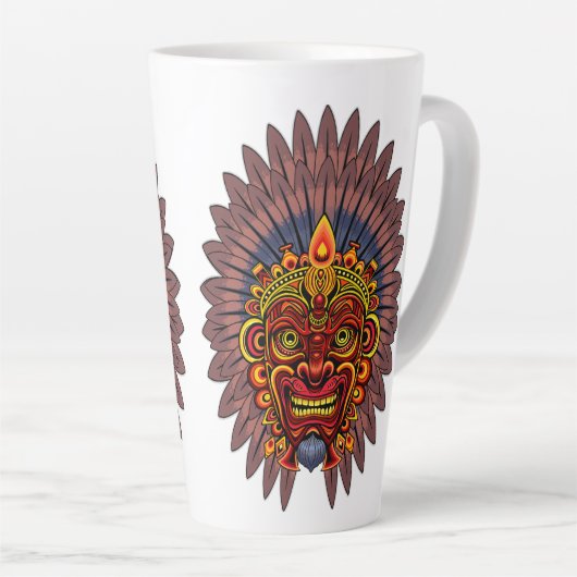 部族の戦士の王の儀式のマスク カフェラテマグ (右アングル)