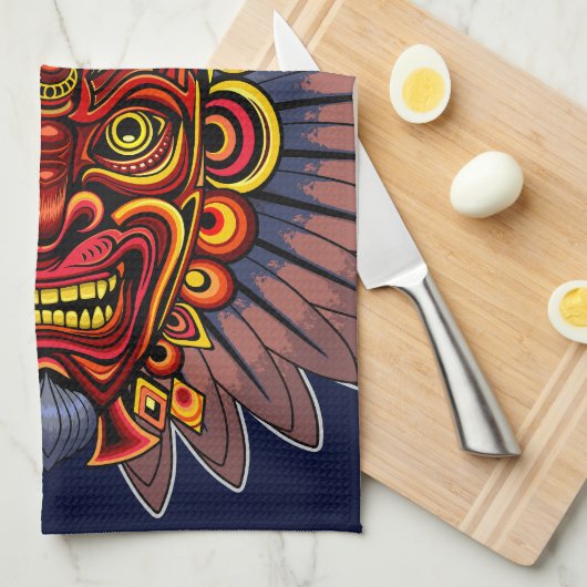 部族の戦士の王の儀式のマスク キッチンタオル (四つ折り)