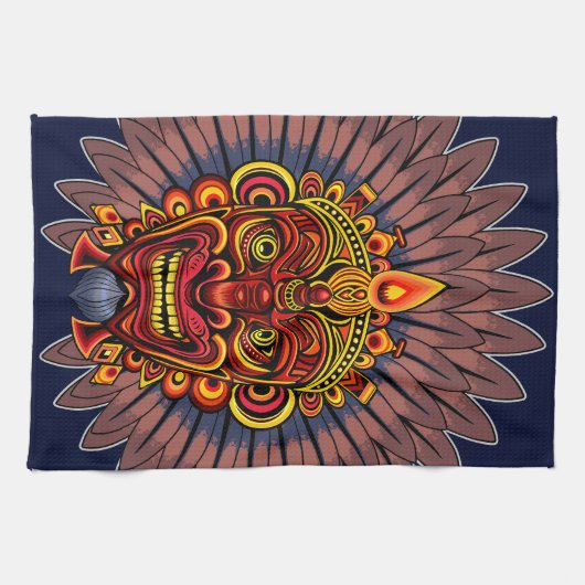 部族の戦士の王の儀式のマスク キッチンタオル (横)