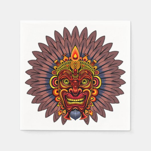 部族の戦士の王の儀式のマスク スタンダードカクテルナプキン (正面)