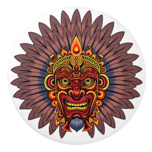 部族の戦士の王の儀式のマスク セラミックノブ (正面)