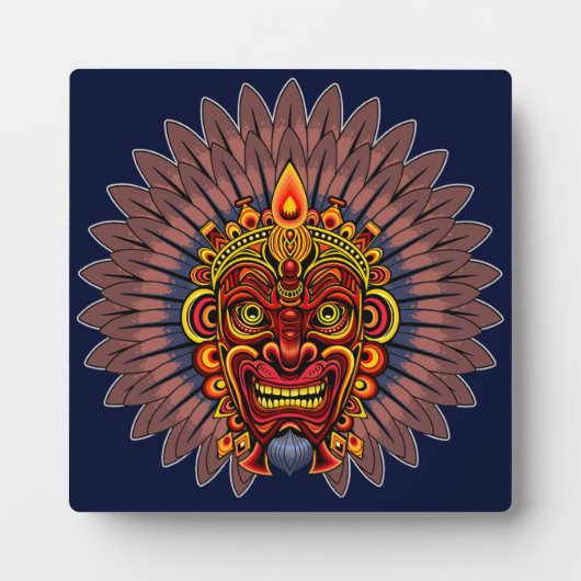 部族の戦士の王の儀式のマスク フォトプラーク (正面)