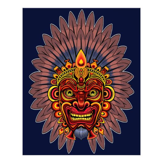 部族の戦士の王の儀式のマスク フォトプリント            (正面)