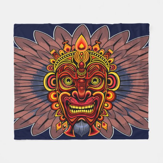 部族の戦士の王の儀式のマスク フリースブランケット (正面(横))