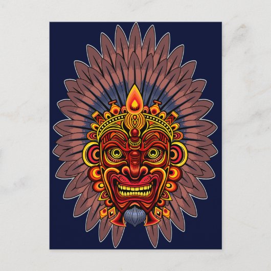 部族の戦士の王の儀式のマスク ポストカード (正面)