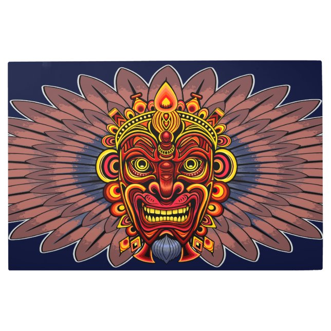 部族の戦士の王の儀式のマスク メタルプリント (正面)