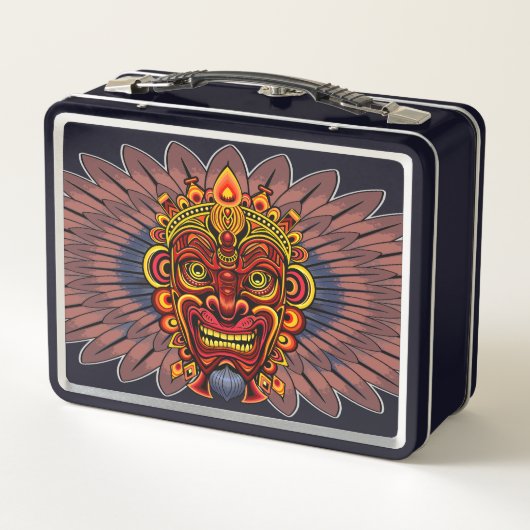 部族の戦士の王の儀式のマスク メタルランチボックス (裏面)