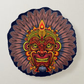 部族の戦士の王の儀式のマスク ラウンドクッション (裏面)