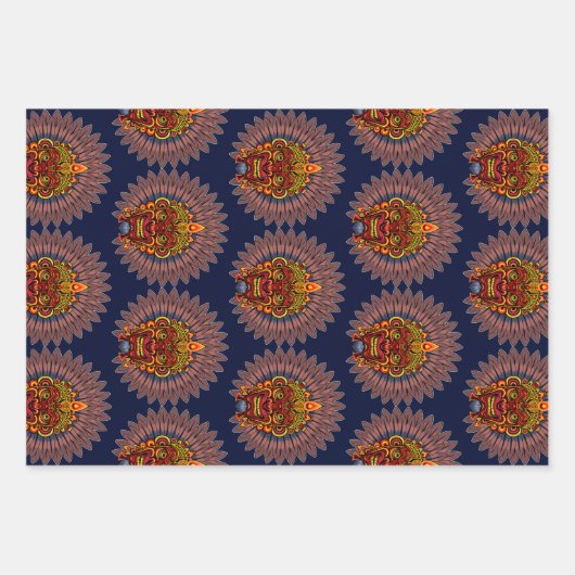 部族の戦士の王の儀式のマスク ラッピングペーパーシート (正面2)