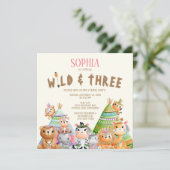 部族の森の動物の野生の三歳の誕生日 招待状 (スタンド正面)