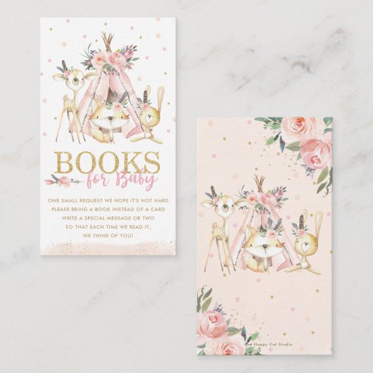 部族の森林の動物ピンクのフローラ本ベビー エンクロージャーカード (正面/裏面)
