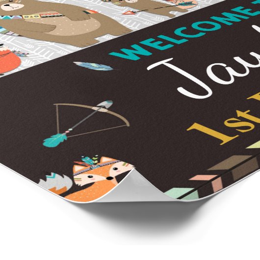 部族の森林の動物誕生日歓迎サインボーイ ポスター (角)