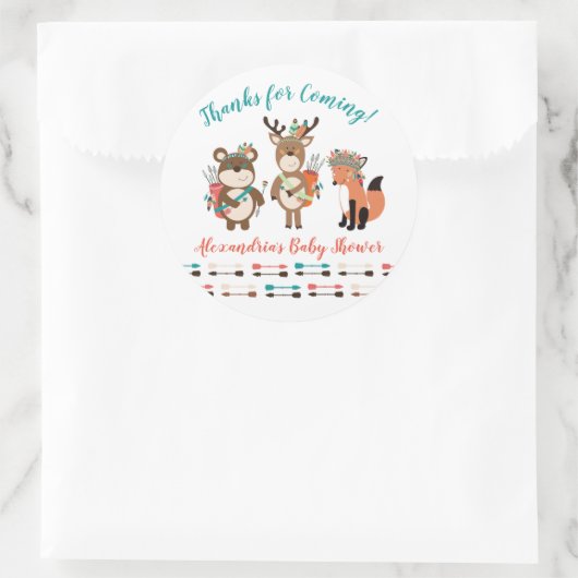 部族の森林動物の赤ん坊のシャワーがスティッカーを好む ラウンドシール (バッグ)