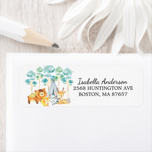 部族の森林動物ベビーシャワー住所 シール (インサイチュ)