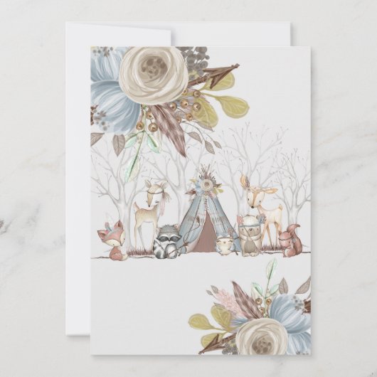 部族の森林動物ベビーシャワー男の赤ちゃん 招待状 (裏面)