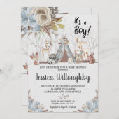 部族の森林動物ベビーシャワー男の赤ちゃん 招待状 (正面/裏面)