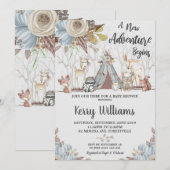 部族の森林動物ベビーシャワー男の赤ちゃん 招待状 (正面/裏面)