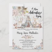 部族の森林動物赤ちゃんシャワーベビーガール 招待状 (正面)