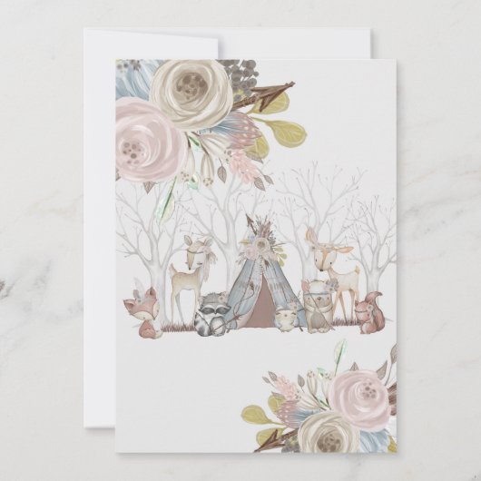 部族の森林動物赤ちゃんシャワーベビーガール 招待状 (裏面)