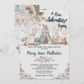 部族の森林動物赤ちゃんシャワーベビーガール 招待状 (正面/裏面)