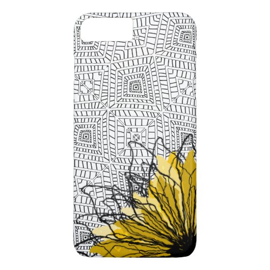 部族の正方形と黄色の花 Case-Mate iPhoneケース (裏面)
